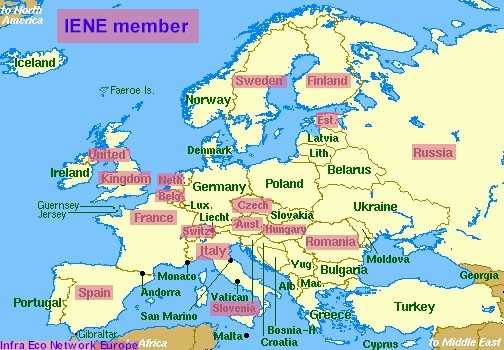 Map of the countries in the IENE network