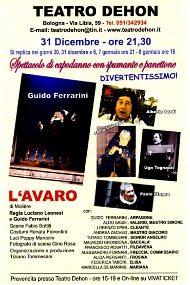 L'Avaro (Molire) Ultimo dell'anno al Teatro Dehion di Bologna