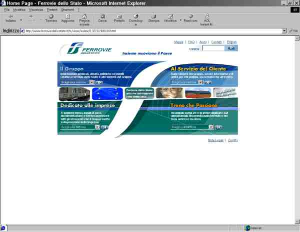 Schermata di IE che evidenzia la struttura di lay-out a tabelle dell'Home Page del sito a risoluzione 1024 per 991 px