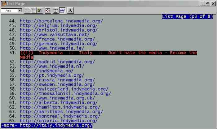 Schermata che mostra un errore nel tag a in Italy.indymedia.org