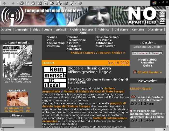   Schermata di Italy.indymedia.org vista con font ridotti  