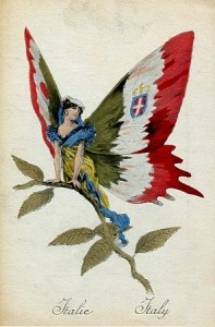 Disegno: Donna con ali di Farfalla con i colori della bandiera Italiana