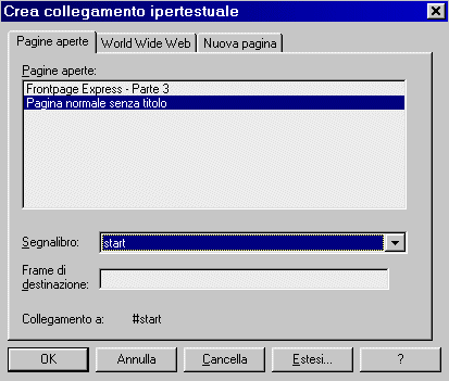 La finestra "Crea collegamento ipertestuale"