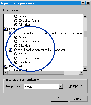 Disabilitare cookies con Internet Explorer 5
